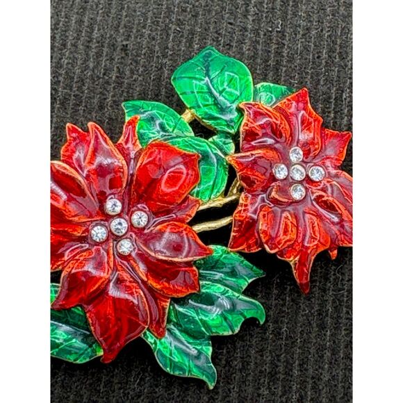 Lot 2 Vintage Christmas Pins Enamel Rhinestone Jingle Bells - Picture 4 of 6